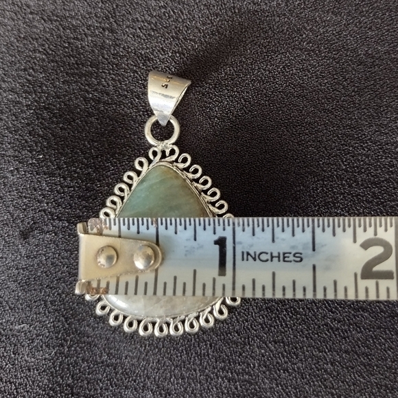 925 Silver Stamped Teardrop Stone Pendant - Picture 7 of 7